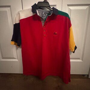 Vintage 90s Ruff Hewn Sailing Polo Shirt Mens M Colorblock Rugby Preppy Runs Lar